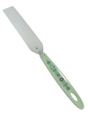 Vintage Androck Stainless Steel Spatula Made in USA Green Flower Pattern 12"